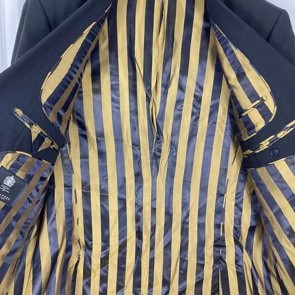 Nwot ALEXANDRE SAVILE ROW Blazer Mens 44R Black Wool Striped-Lining Double-Brstd